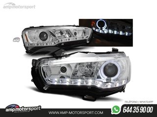 FAROS DELANTEROS OJOS DE ANGEL + LUZ DIURNA LED PARA MITSUBISHI LANCER