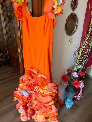 Vestido Sevillana Volantes Talla Única Naranja