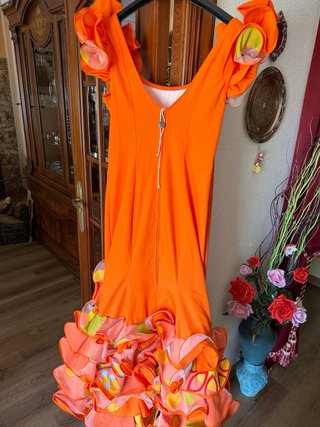 Vestido Sevillana Volantes Talla Única Naranja