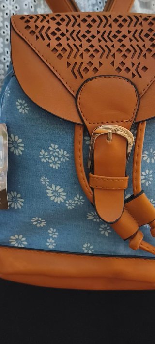 Mochila GAVI azul y marrón con flores