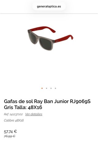 Gafas de Sol Ray-Ban Grises y Rojas. Infantiles.