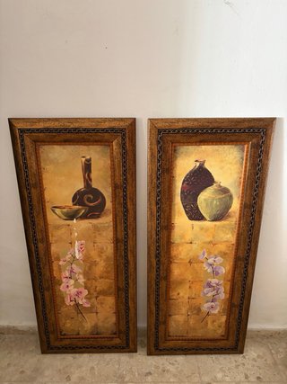 2 Cuadros Imitación Óleo Flor y Jarrones