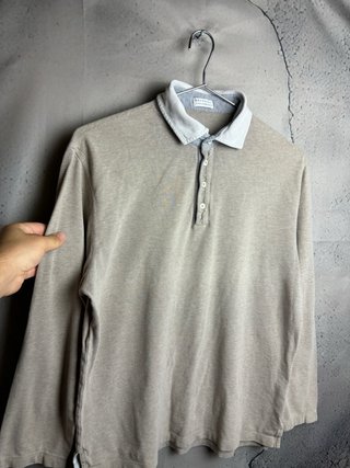 Brunello Cucinelli Polo a Manica Lunga Beige/Grigio