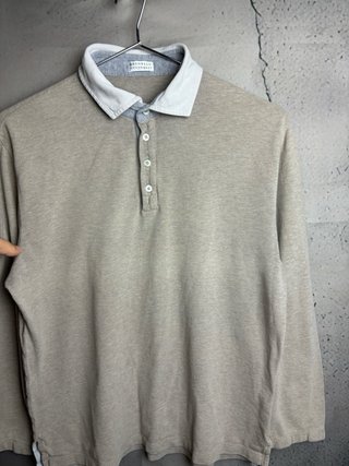 Brunello Cucinelli Polo a Manica Lunga Beige/Grigio