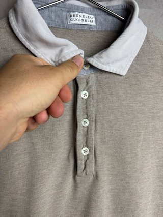 Brunello Cucinelli Polo a Manica Lunga Beige/Grigio