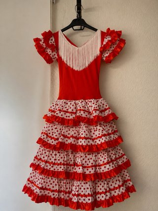 Vestido niña flamenca rojo con lunares - Talla 8