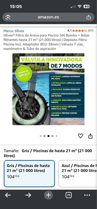 Filtro de Arena Piscina Tillvex Nuevo