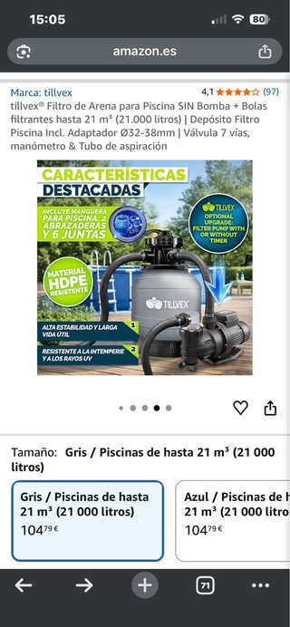 Filtro de Arena Piscina Tillvex Nuevo