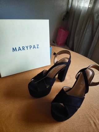 Sandalias Marypaz Plataforma Tacón Ancho Negras