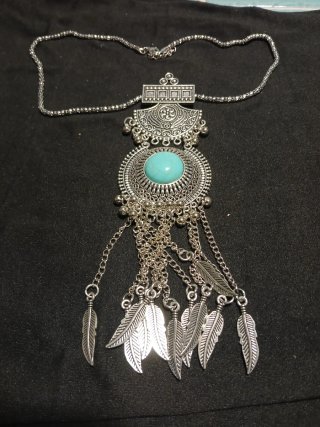 Collana etnica argento con finto turchese