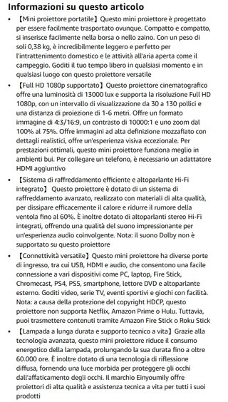 Proiettore portatile Einyoumliy Full HD