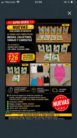 OFERTA CIERRE NEGOCIO 126 PRENDAS LENCERIAS NUEVAS
