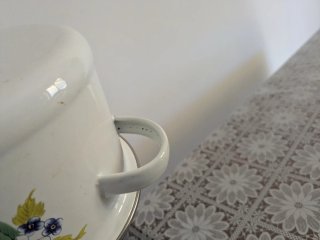 Pentola vintage smaltata con frutta