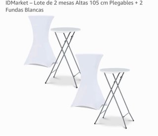 2 Mesas Altas Plegables + Fundas Blancas