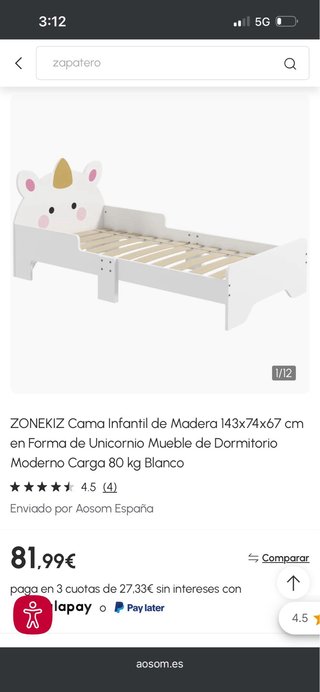 Cama infantil unicornio con colchón - 143x74cm