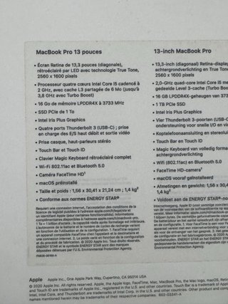 MacBook Pro 13” 2020 A2251 i5 16GB 1TB