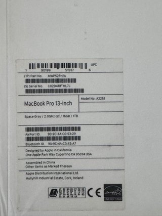 MacBook Pro 13” 2020 A2251 i5 16GB 1TB