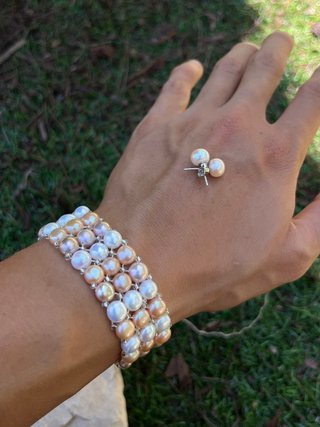 PERLAS REALES agua dulce (Pulsera y pendientes)