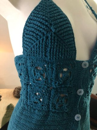Vestido crochet azul verdoso