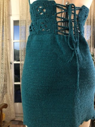 Vestido crochet azul verdoso
