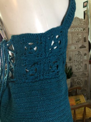 Vestido crochet azul verdoso