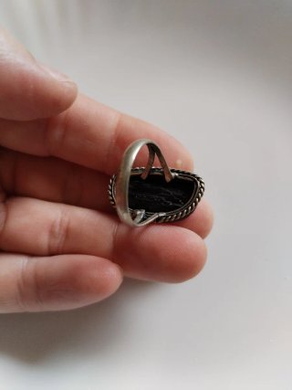 Anello argento 925 naturale tormalina grezza nera
