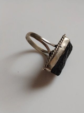 Anello argento 925 naturale tormalina grezza nera