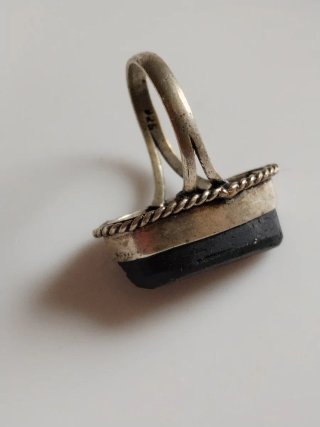 Anello argento 925 naturale tormalina grezza nera