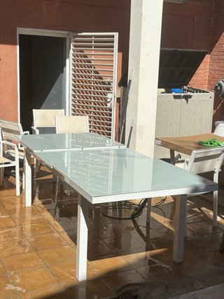 Mesa de jardín cristal y metal