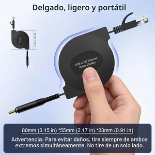 Cable USB C a Ethernet Retráctil 1.8m Gigabit CAT6