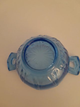 Azucarero antiguo vidrio prensado azul años 40