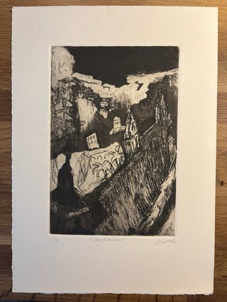 Grabado Hernán Cueva San Francisco, Quito 1/50