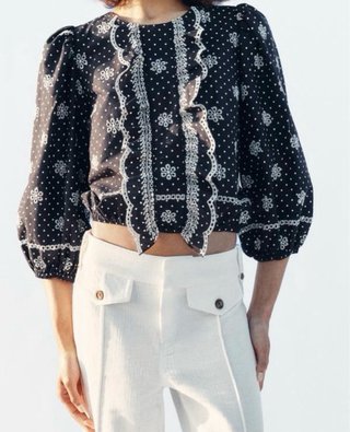 Camisa Zara bordada manga larga