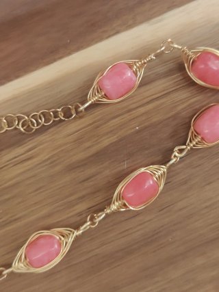Bracciale Rodonite Rosa e Ottone Dorato
