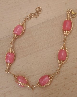Bracciale Rodonite Rosa e Ottone Dorato