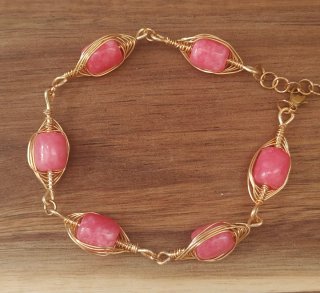 Bracciale Rodonite Rosa e Ottone Dorato