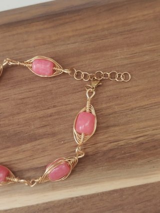 Bracciale Rodonite Rosa e Ottone Dorato