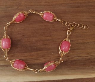 Bracciale Rodonite Rosa e Ottone Dorato