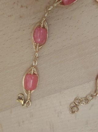 Bracciale Rodonite Rosa e Ottone Dorato