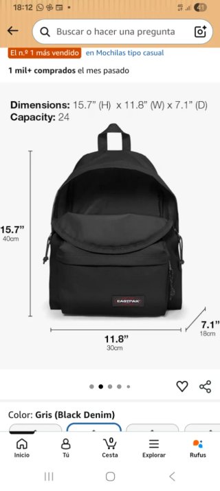 Mochila Eastpak Gris Oscuro Seminueva