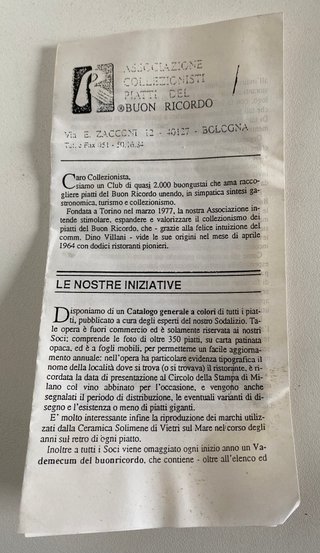 Coppia Piatti Unione Ristoranti Buon Ricordo