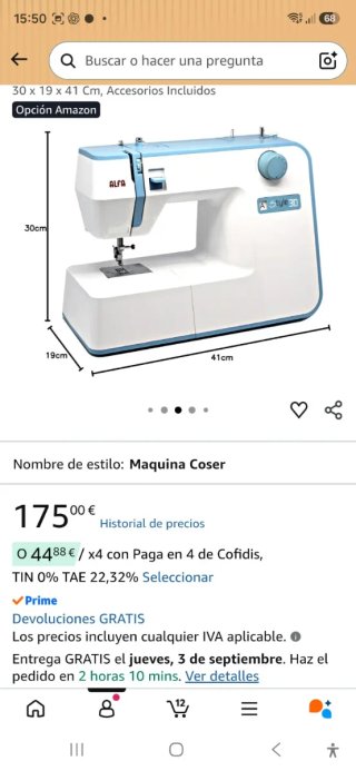 Máquina de coser Alfa Style 30 + Accesorios