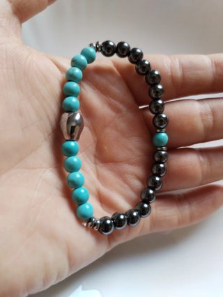 Bracciale argento turchese ematite elastico