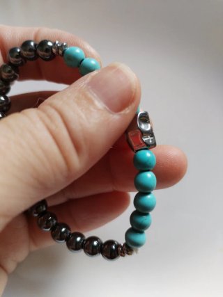 Bracciale argento turchese ematite elastico
