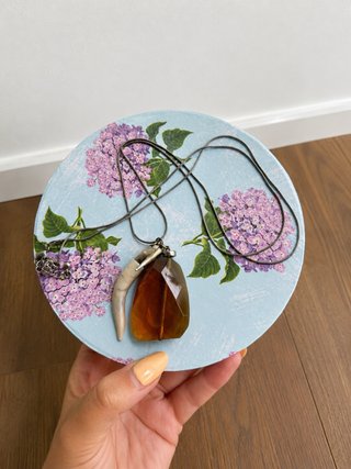 Collar con colgante de ámbar y cuerno