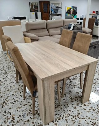 Mesa comedor extensible 135-195 cm + 4 sillas