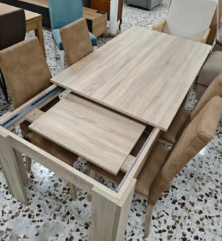 Mesa comedor extensible 135-195 cm + 4 sillas