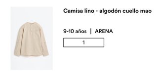 Camisa Lino Algodón Cuello Mao Talla 9-10