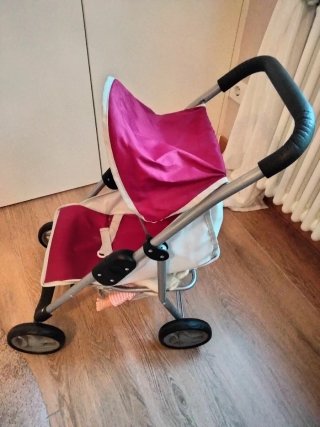Cochecito de muñecas rosa y gris
