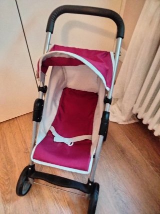 Cochecito de muñecas rosa y gris